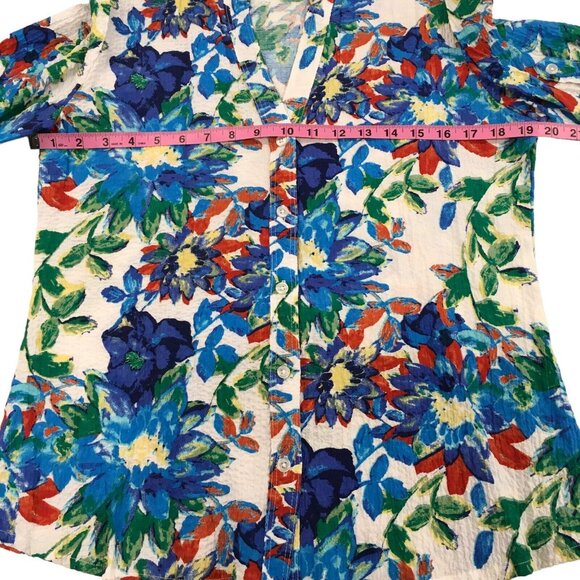 Rebecca Malone Shirt Women Size Medium Floral Button Up 3/4 Roll Tab Sleeve - Picture 4 of 9